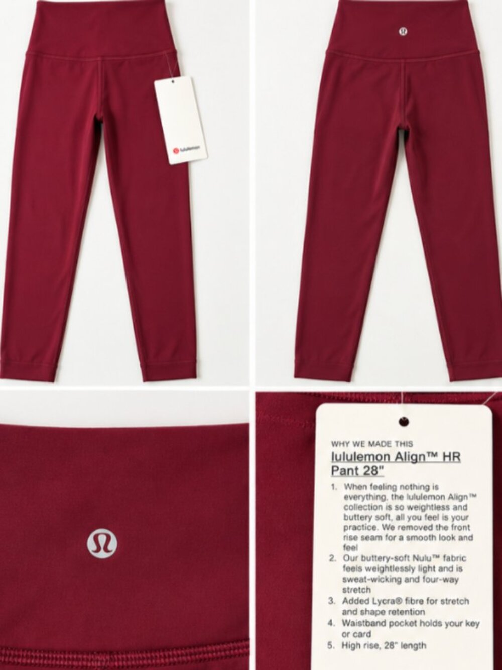 NWT Wunder Train No Line High-Rise Tight 25" in Burgundy Bay